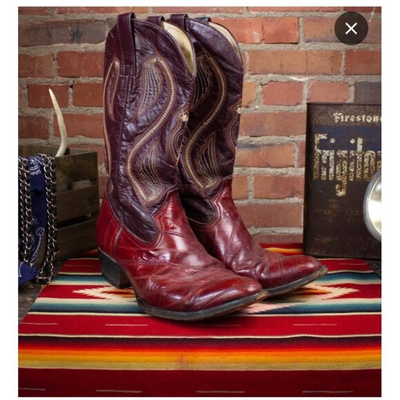 Shoes - Vintage Eel Skin Leather Cowboy Boots Womens 8 Red Western Cowgirl Pointed Toe